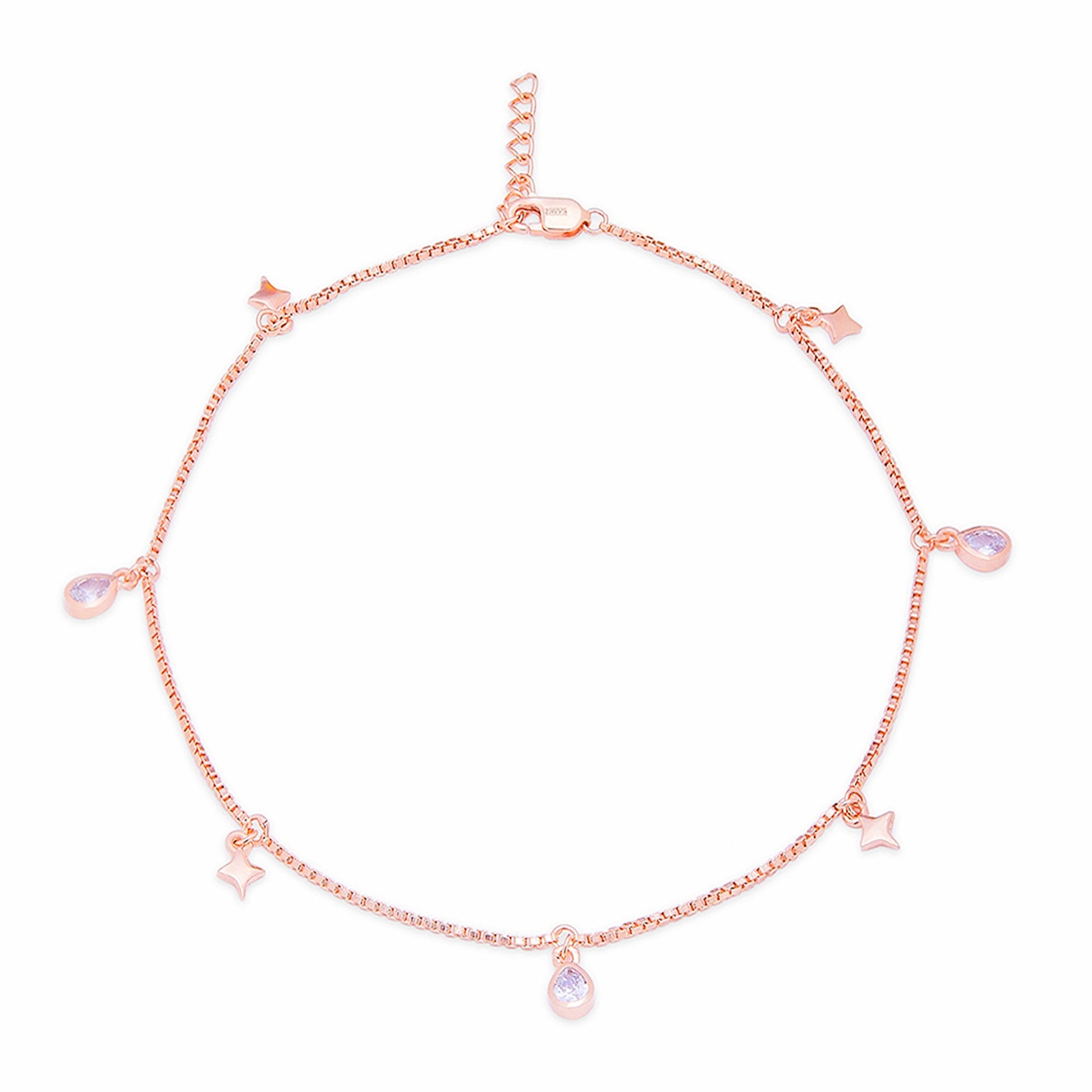 Star Charms Rose Gold Plated 925 Sterling Silver Anklets