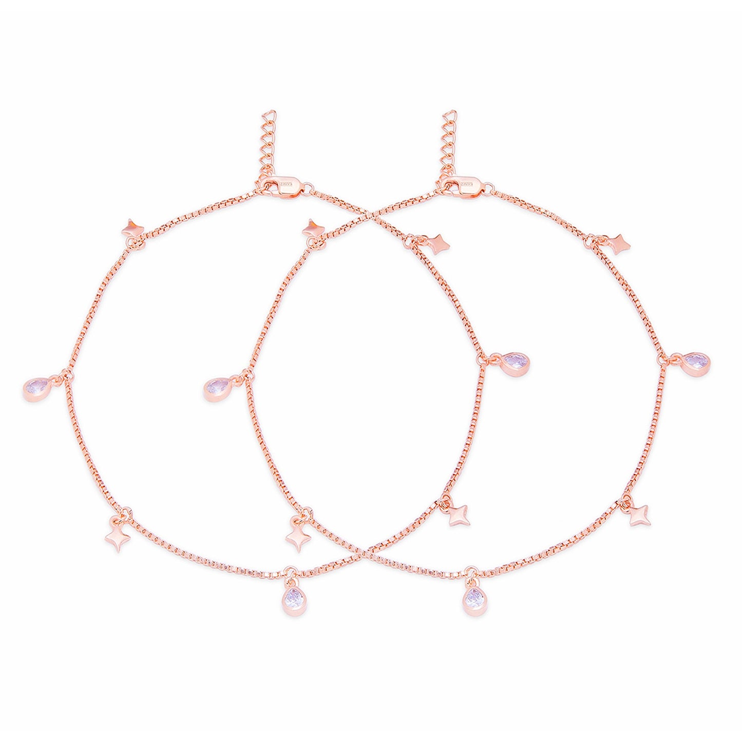 Star Charms Rose Gold Plated 925 Sterling Silver Anklets