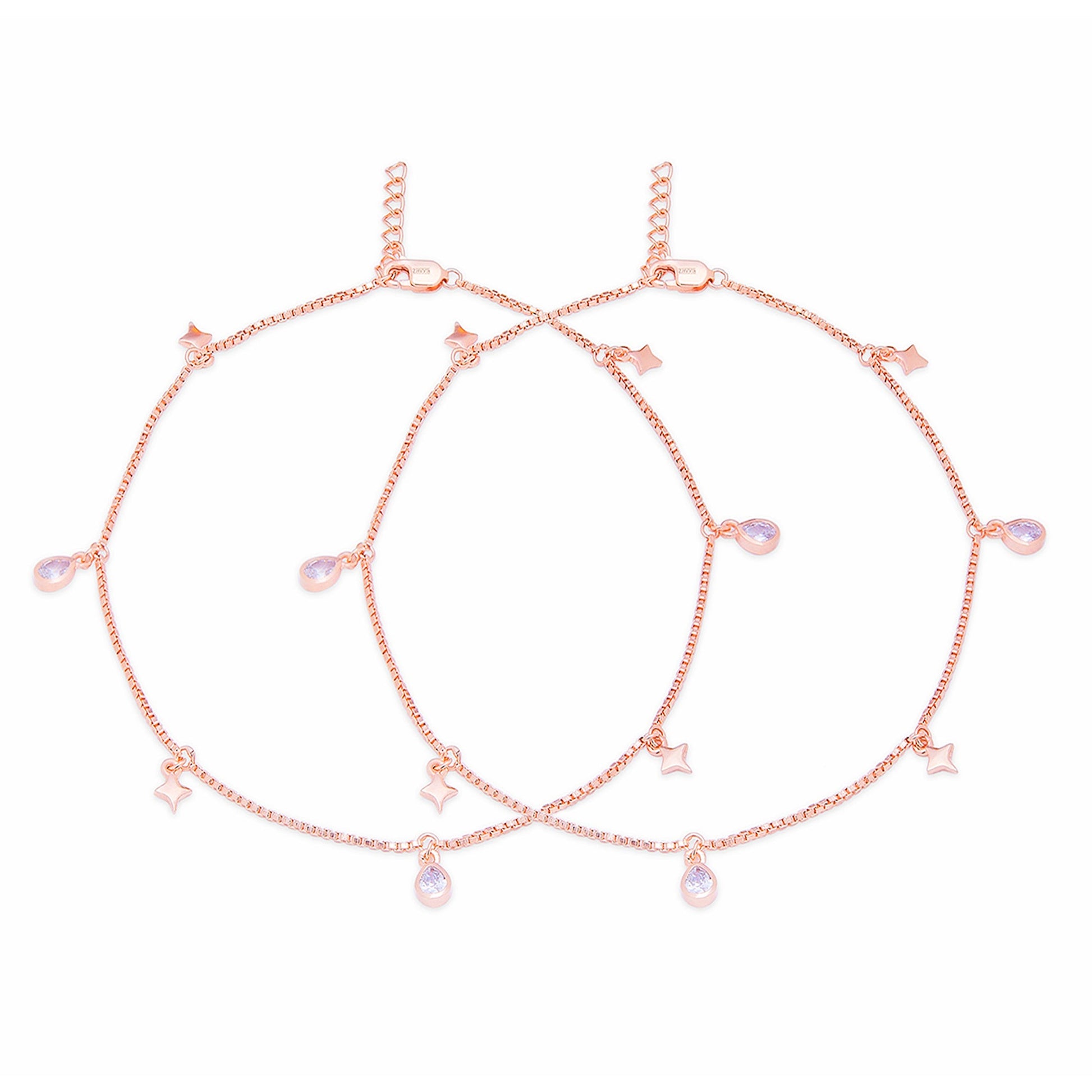 Star Charms Rose Gold Plated 925 Sterling Silver Anklets