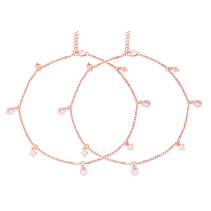 Star Charms Rose Gold Plated 925 Sterling Silver Anklets