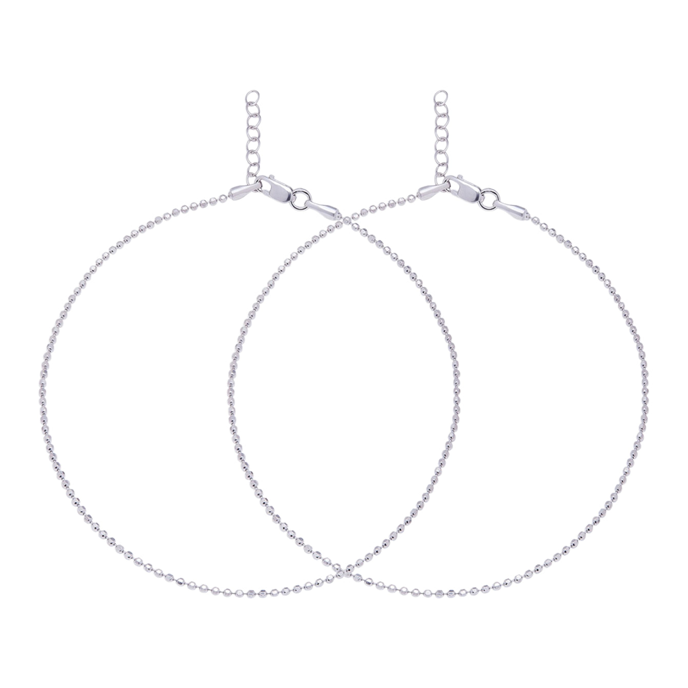 Two overlapping tiny bead 925 Sterling Silver anklets for women. Minimalist silver jewellery. – Zavya