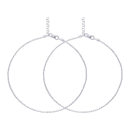 Two overlapping tiny bead 925 Sterling Silver anklets for women. Minimalist silver jewellery. – Zavya