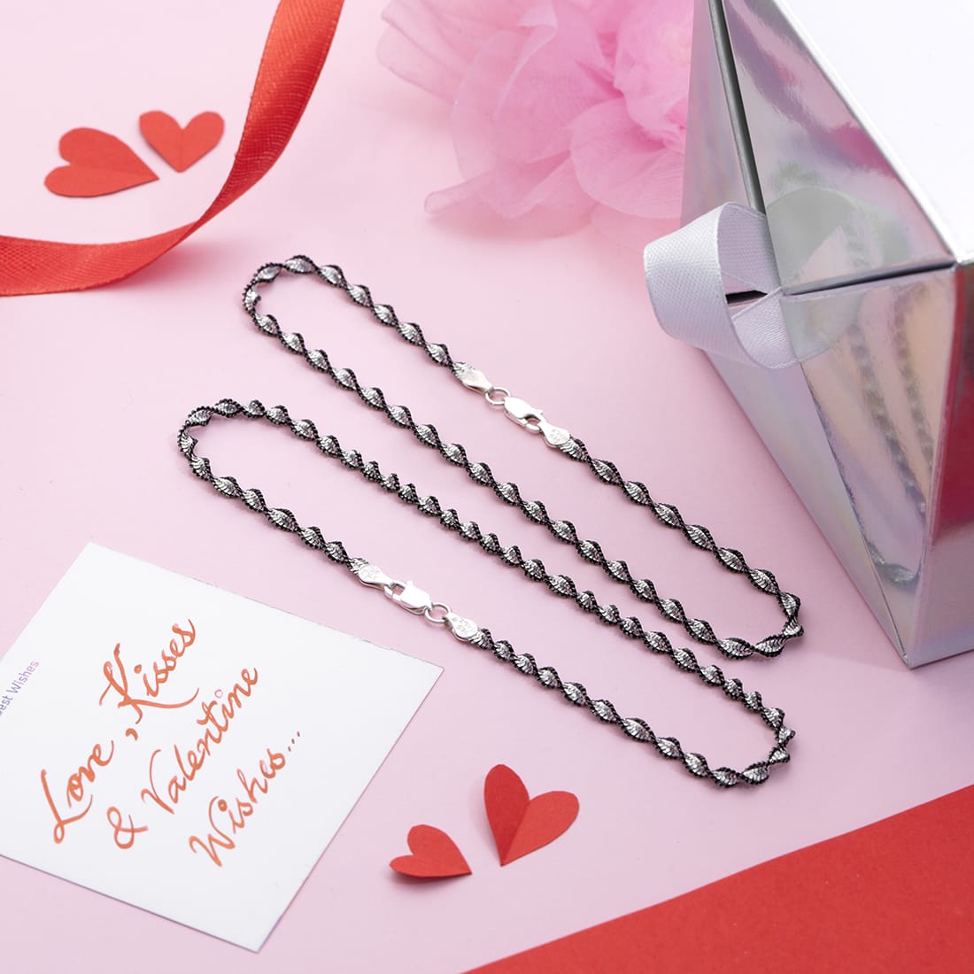 Entangled in Love 925 Sterling Silver Anklet - Valentines Edition With Gift Box