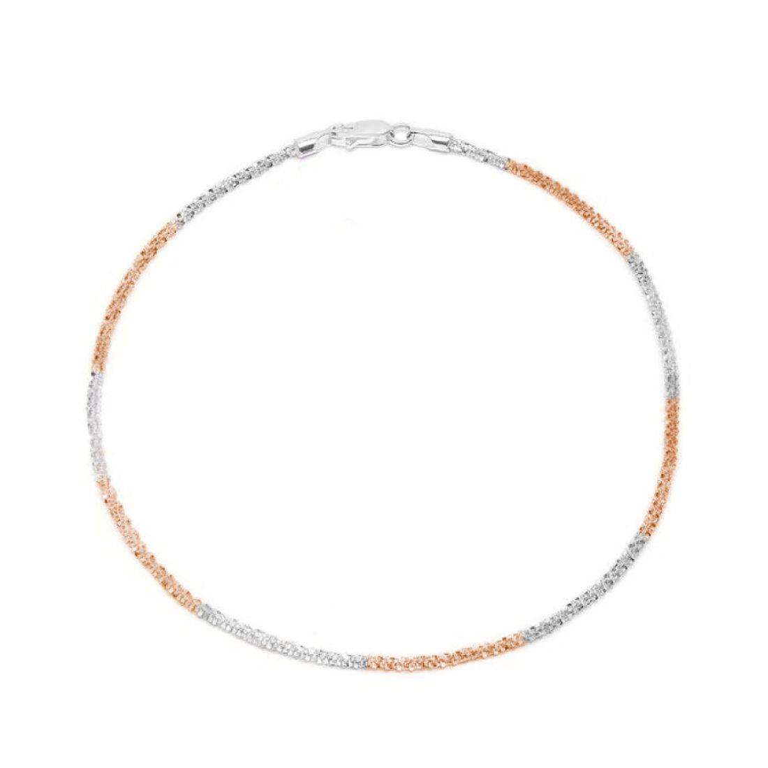 Alternating triple tone weave chain 925 Sterling Silver anklet. Fine women's jewellery. – Zavya