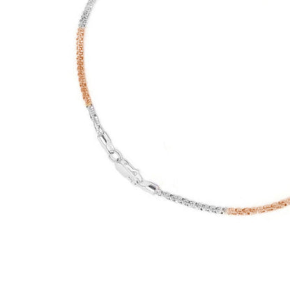 Close-up of a 925 Sterling Silver anklet for women, showing a triple tone weave chain and clasp. – Zavya