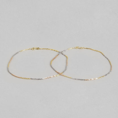 Triple-Tone Weave Chain 925 Sterling Silver Anklet