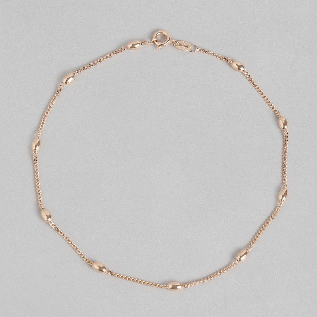 Rose gold beaded 925 Sterling Silver anklet for women. Delicate chain jewellery with oval beads – Zavya