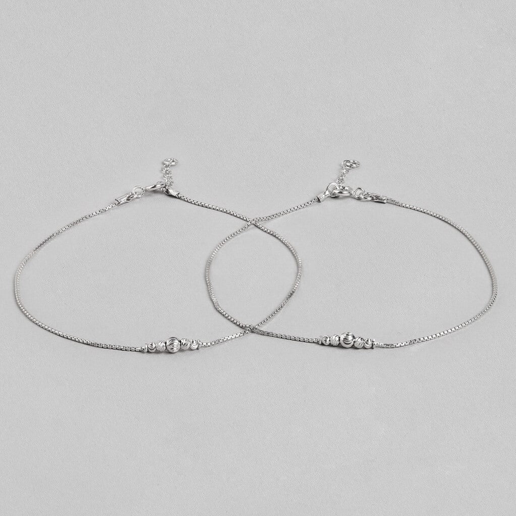 Women's 925 Sterling Silver anklets featuring two crossing chains with bold textured beads – Zavya