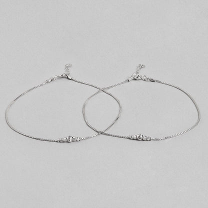 Women's 925 Sterling Silver anklets featuring two crossing chains with bold textured beads – Zavya