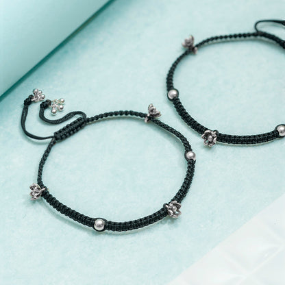 Floral Elegance 925 Sterling Silver Rhodium-Plated Anklet