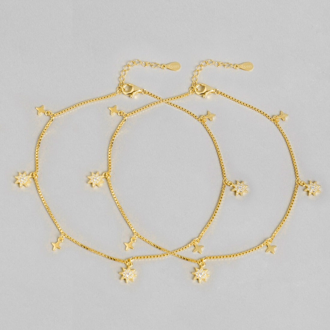 Starry Night 925 Sterling Silver Gold-Plated Star Pattern Anklets