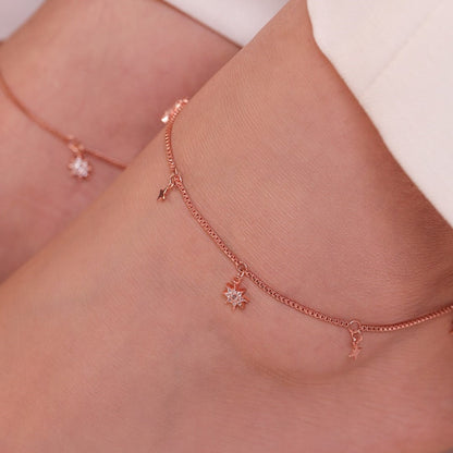 Enchanting Star 925 Silver Anklets In Rose Gold