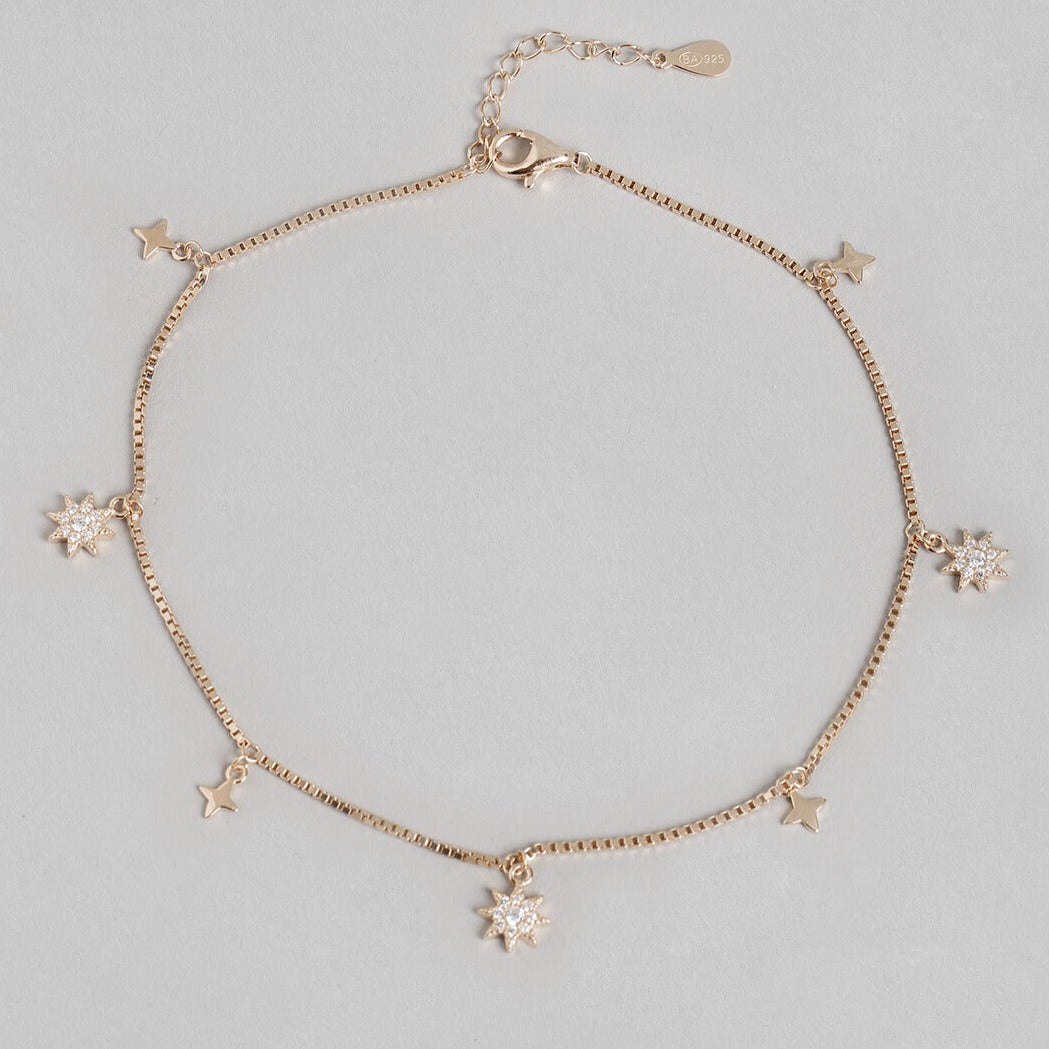 Enchanting Star 925 Silver Anklets In Rose Gold