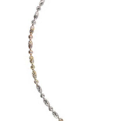 Triple tone 925 Sterling Silver chain anklet for women featuring delicate textured woven beads – Zavya