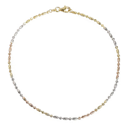 Women's triple tone 925 Sterling Silver chain anklet with delicate woven links – Zavya