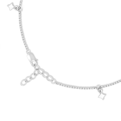 Star CZ Charms Rhodium Plated 925 Sterling Silver Anklet