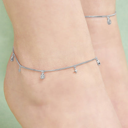 Star CZ Charms Rhodium Plated 925 Sterling Silver Anklet