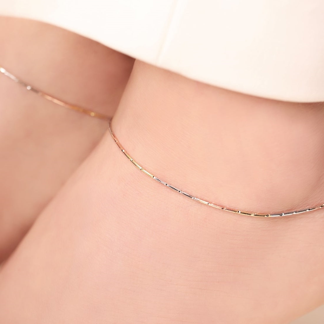Adorable Triple Tone 925 Sterling Silver Anklet