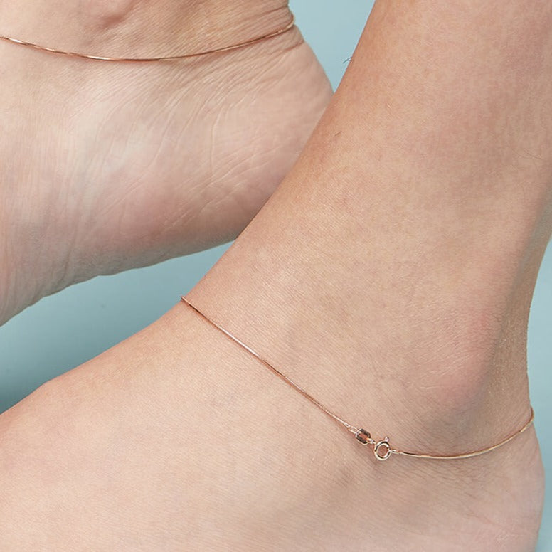Minimal Snake Chain 925 Sterling Silver Anklet In Rose Gold