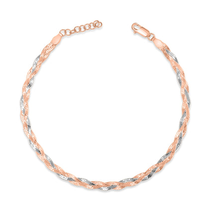 Braided dual tone 925 Sterling Silver anklet for women, twisted rose gold and silver chain jewellery – Zavya