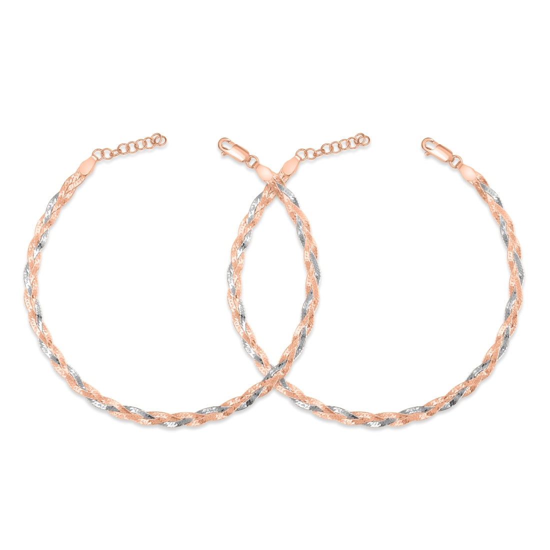 Two braided dual tone 925 Sterling Silver anklets for women. Twisted chain jewellery – Zavya