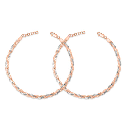 Two braided dual tone 925 Sterling Silver anklets for women. Twisted chain jewellery – Zavya