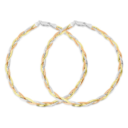 Two braided triple tone 925 Sterling Silver anklets for women with silver, gold & rose gold strands. – Zavya