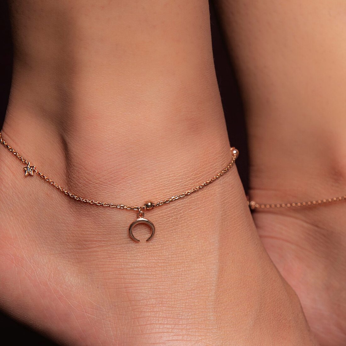 The Moon 925 Sterling Silver Anklet in Rose Gold
