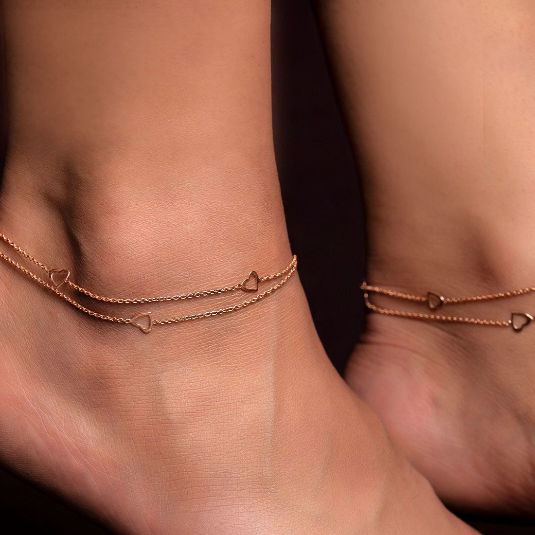 Singing Hearts 925 Sterling Silver Anklets In Rose Gold