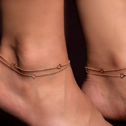 Singing Hearts 925 Sterling Silver Anklets In Rose Gold