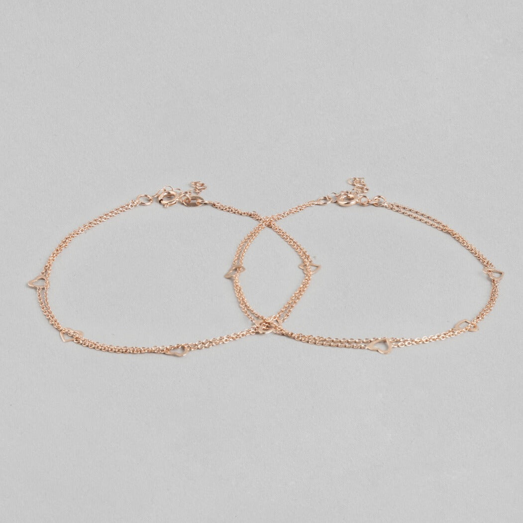 Singing Hearts 925 Sterling Silver Anklets In Rose Gold
