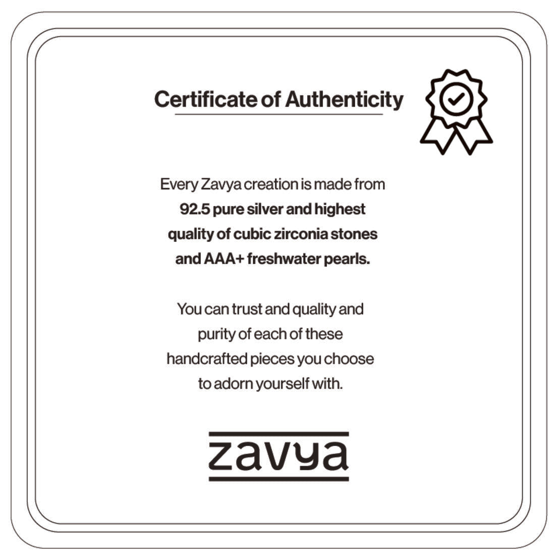 Certificate of Authenticity card for women's 925 Sterling Silver triple tone anklet – Zavya