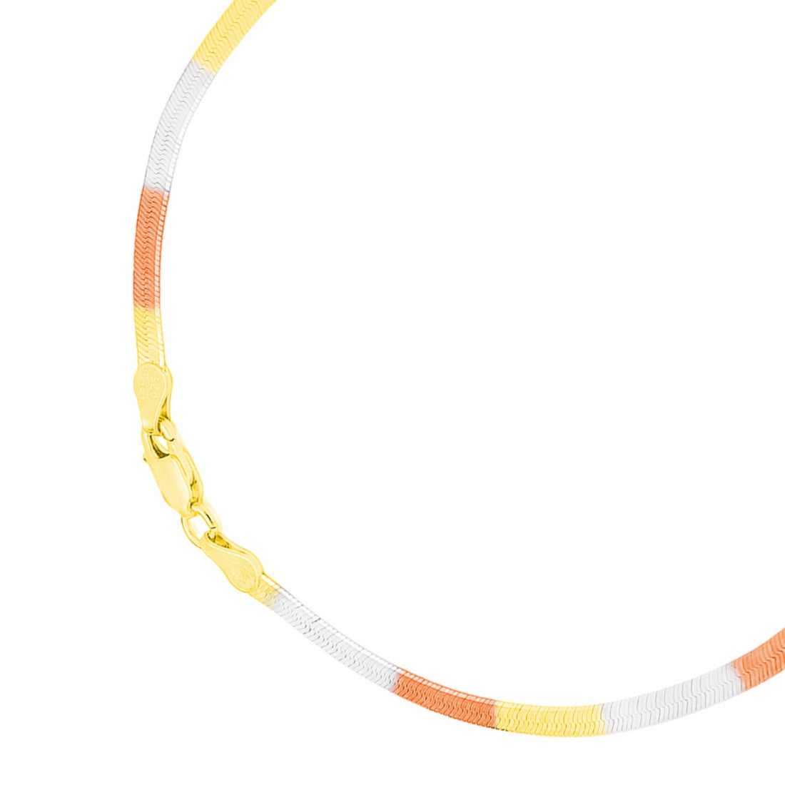 Triple tone 925 Sterling Silver anklet for women. Flat chain jewellery showing a lobster clasp – Zavya
