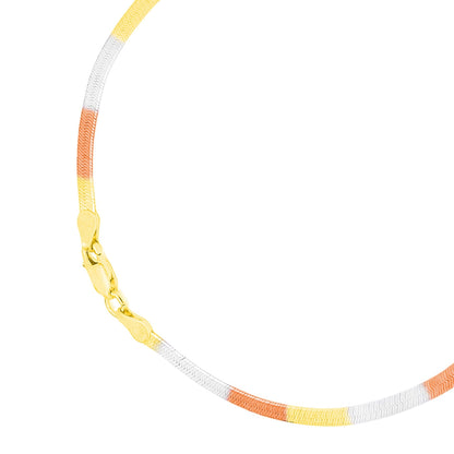 Triple tone 925 Sterling Silver anklet for women. Flat chain jewellery showing a lobster clasp – Zavya