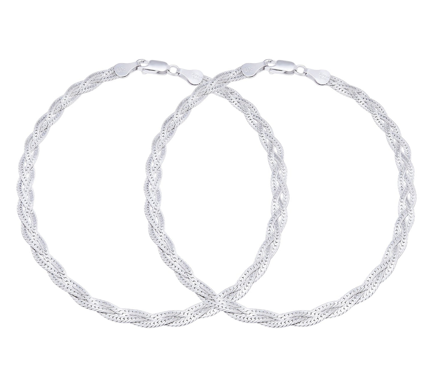 Two entangled braided 925 Sterling Silver anklets for women's jewellery – Zavya