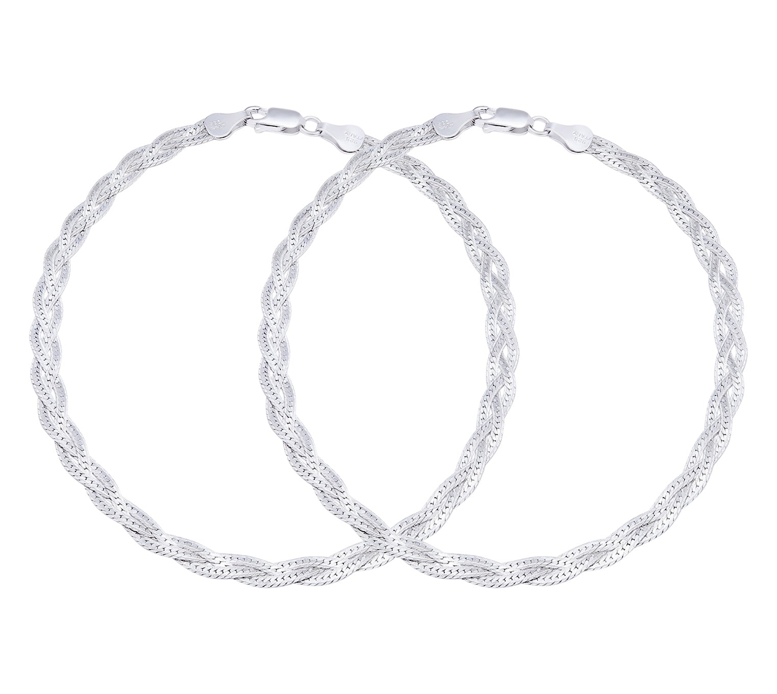 Two entangled braided 925 Sterling Silver anklets for women's jewellery – Zavya