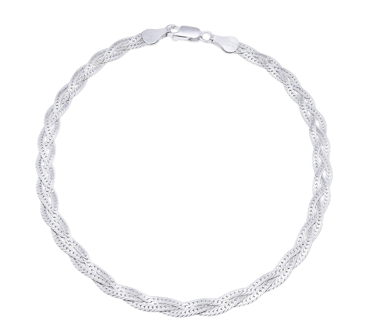 Entangled 925 Sterling Silver anklet for women. Braided silver jewellery chain with lobster clasp. – Zavya