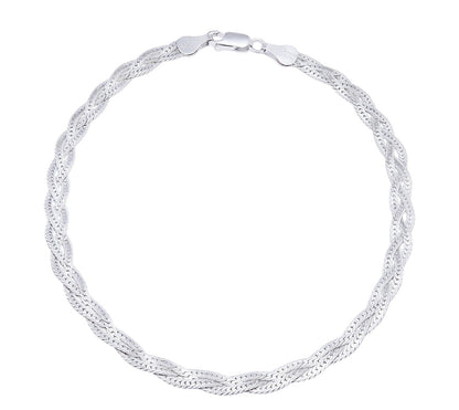 Entangled 925 Sterling Silver anklet for women. Braided silver jewellery chain with lobster clasp. – Zavya