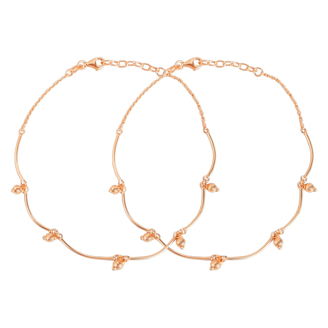 Rose Gold Beaded 925 Sterling Silver Anklet