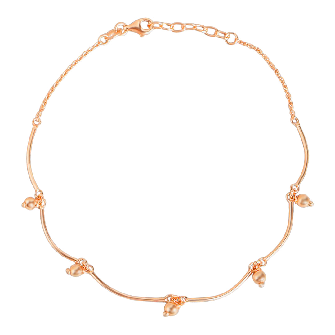 Rose Gold Beaded 925 Sterling Silver Anklet