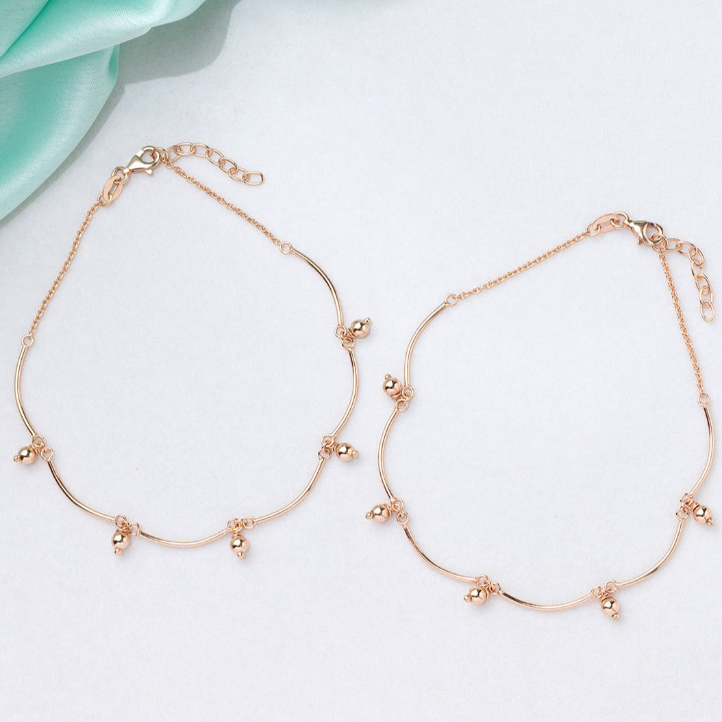 Rose Gold Beaded 925 Sterling Silver Anklet