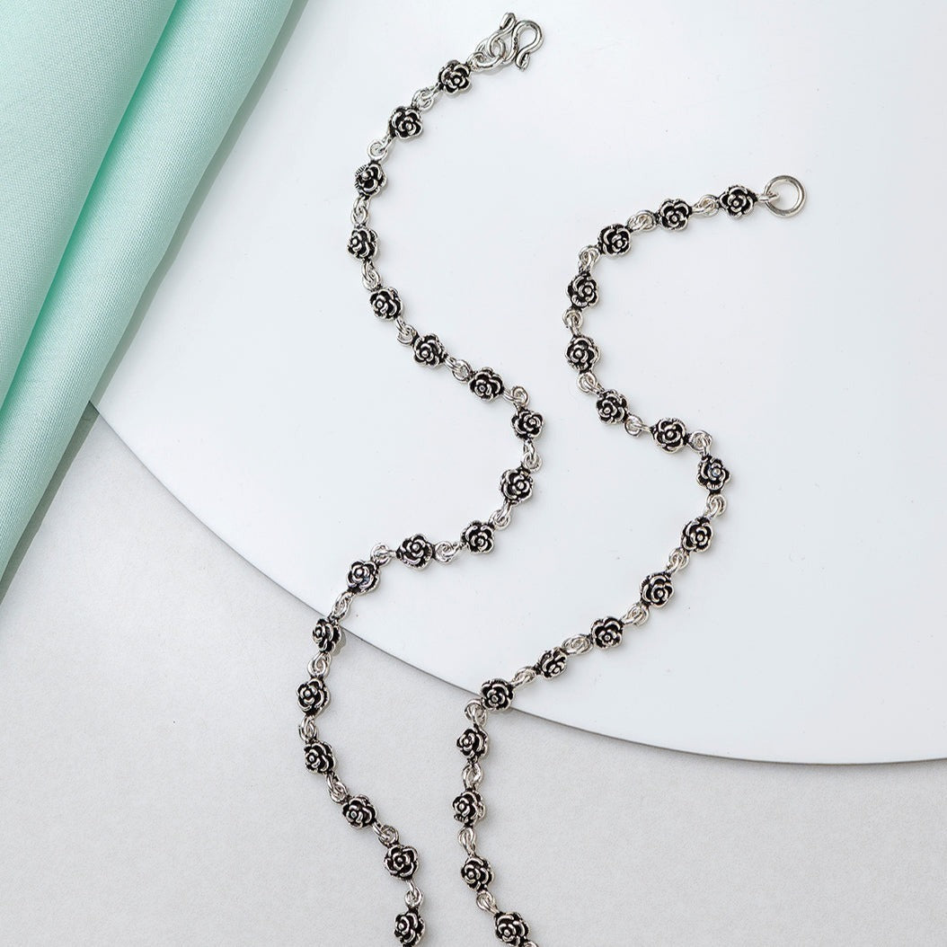Studded Flower 925 Sterling Silver Anklet