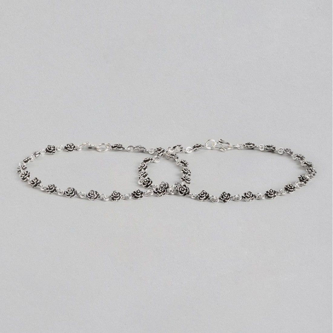 Studded Flower 925 Sterling Silver Anklet