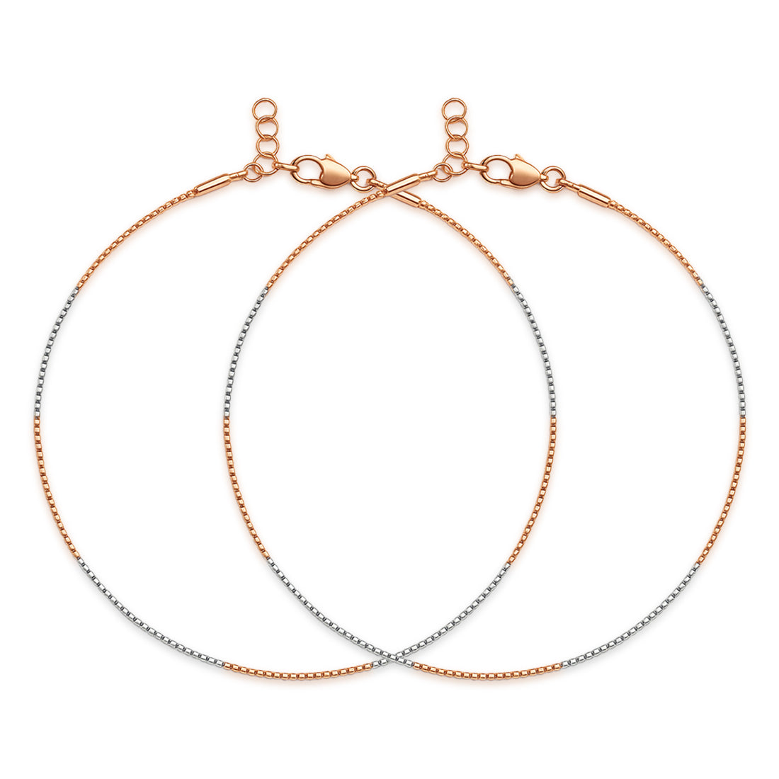 Sleek Dual-Tone Twist Rose Gold & Rhodium-Plated 925 Silver Anklet