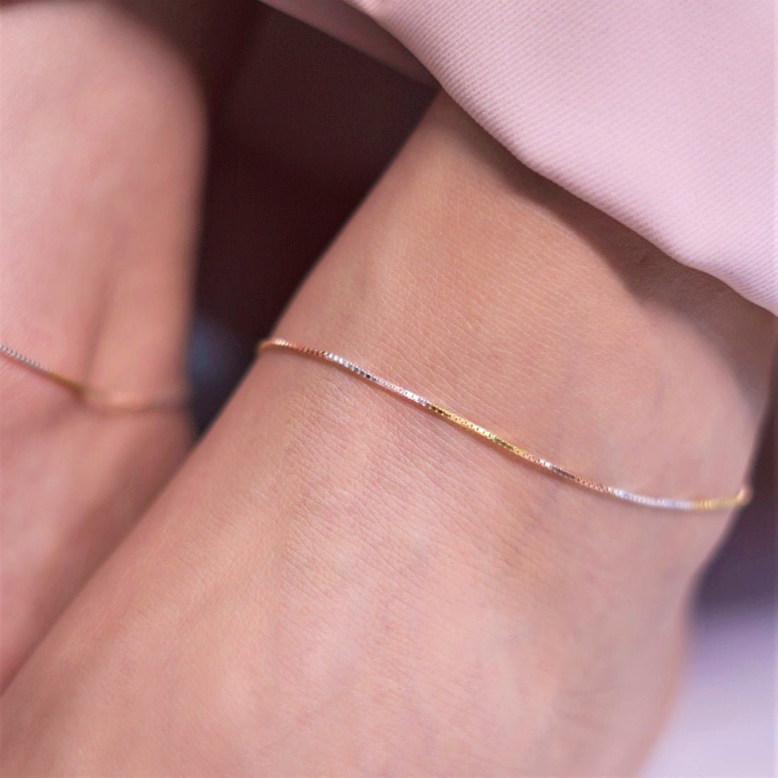 Minimal Triple Toned 925 Sterling Silver Anklet