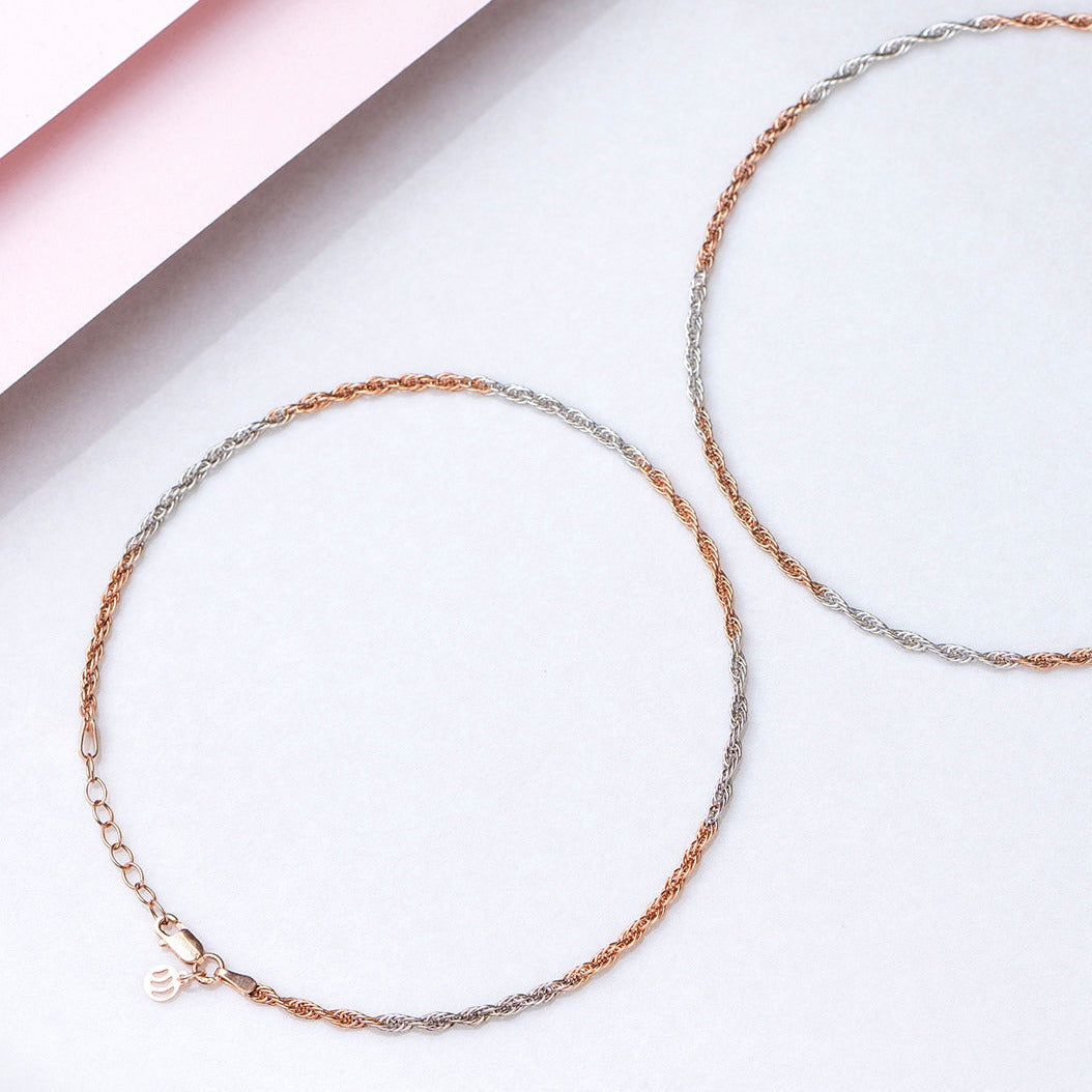 Dual Tone Helix 925 Sterling Silver Anklet