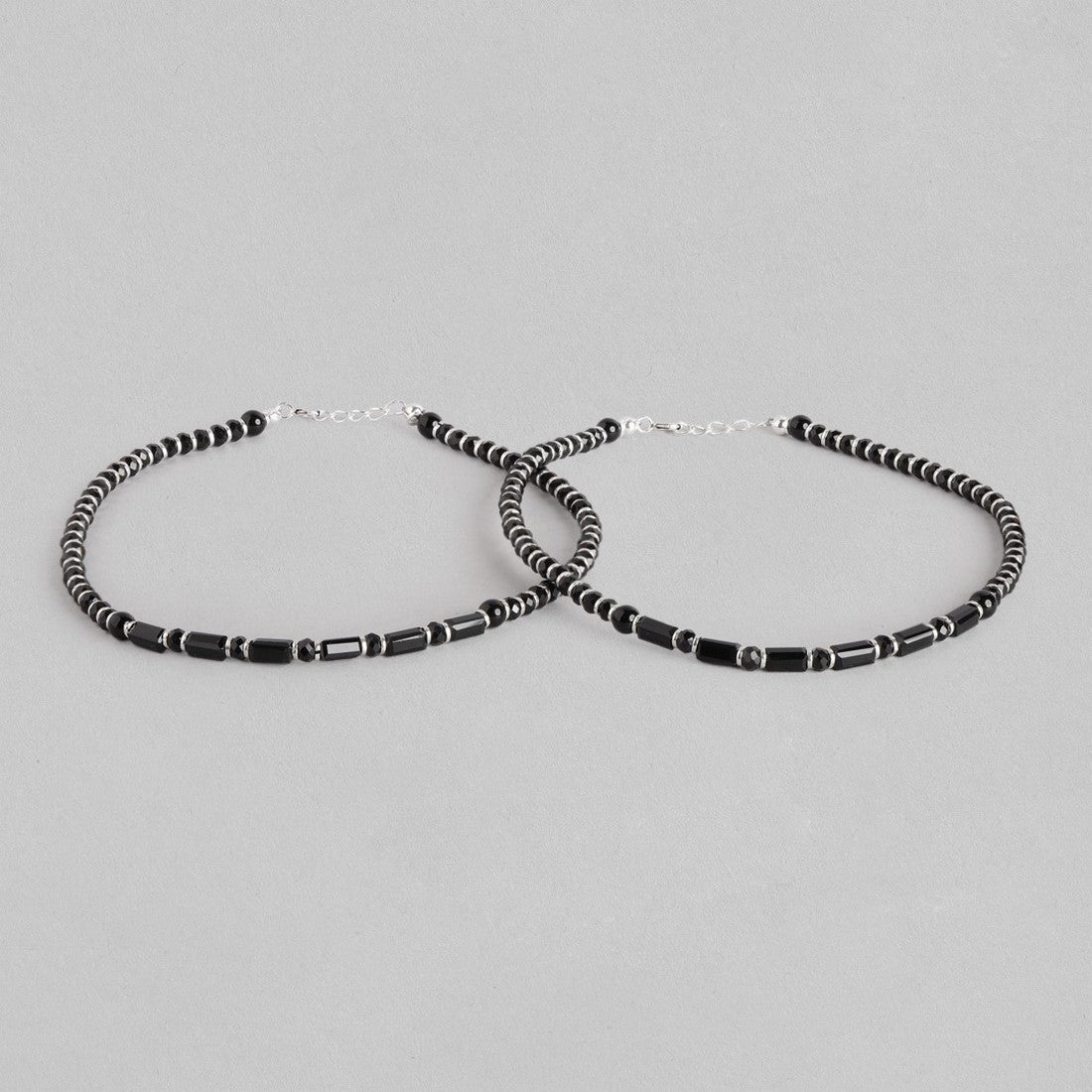 Black Bead Stones 925 Sterling Silver Anklet