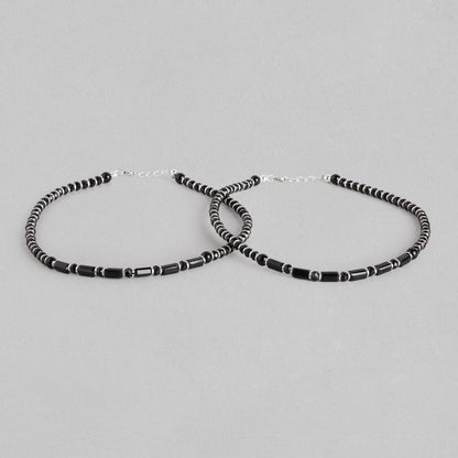 Black Bead Stones 925 Sterling Silver Anklet
