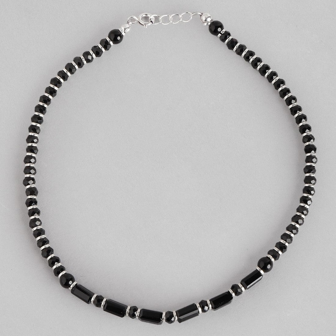 Black Bead Stones 925 Sterling Silver Anklet