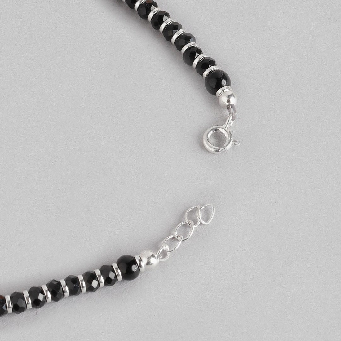 Black Bead Stones 925 Sterling Silver Anklet